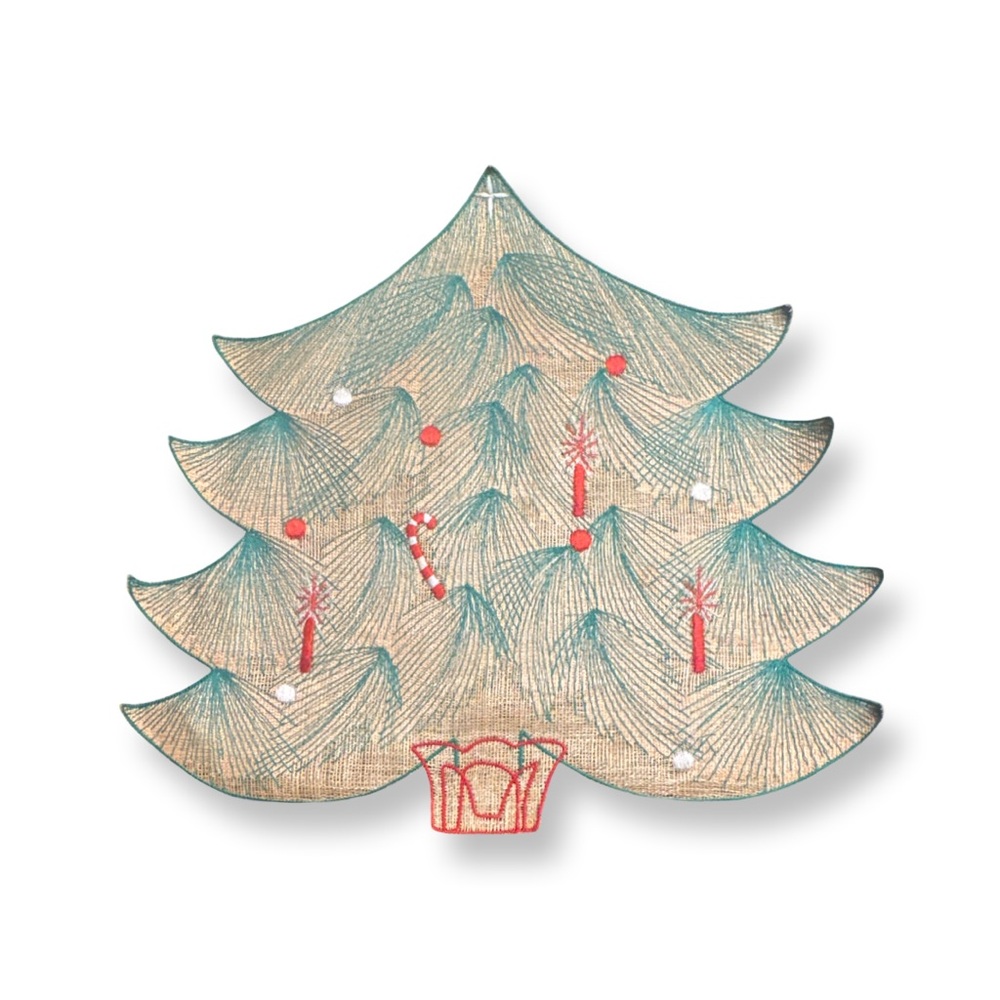 2 Festive Christmas Tree burlap placemats - Green and Red